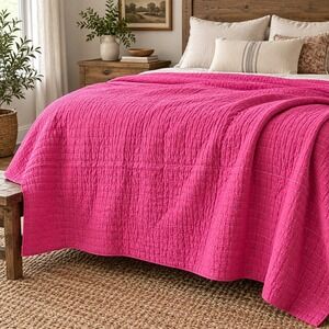 Unbranded Kantha Quilt Full Queen Pink Reversible Hand Stitched Cotton Good